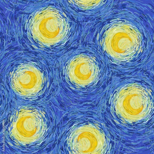 Naklejki Vincent van Gogh  swiecace-ksiezyce-na-tle-blekitnego-nieba-bezszwowy-wzor-wektorowy-w-stylu-imp