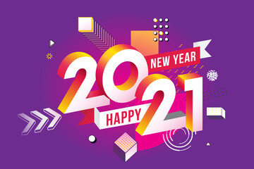 Wall Mural - Vector Happy New Year 2021 with abstract background and text design.