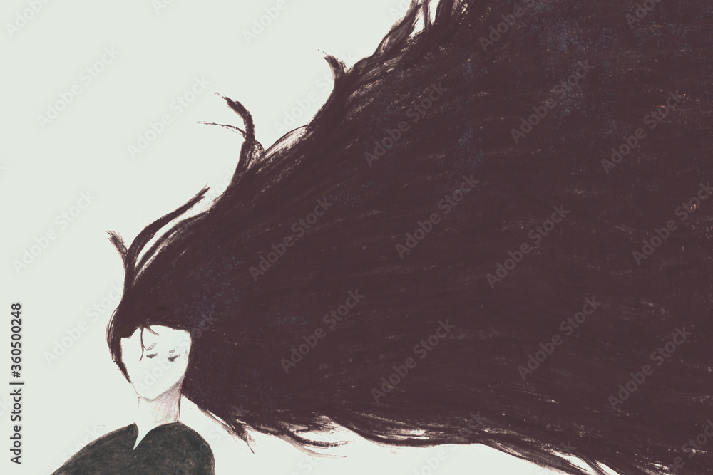 illustration of woman flowing hair in the wind Stock Illustration ...