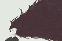 Illustration Of Woman Flowing Hair In The Wind