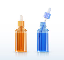 Set of realistic cosmetic container different color glass with collagen solution advertising background ready to use, luxury skin care cream. Beauty product ad design. Transparent pipette