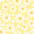 Seamless with daisy flower on yellow background vector. Cute hand drawn floral pattern.