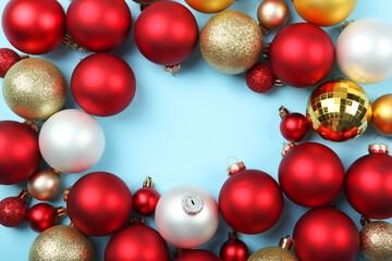 Wall Mural - Decorative Christmas balls top view. Place to insert text.
