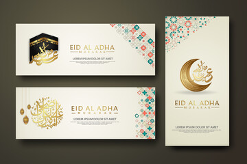 Eid Al Adha Mubarak calligraphy islamic, set banner template