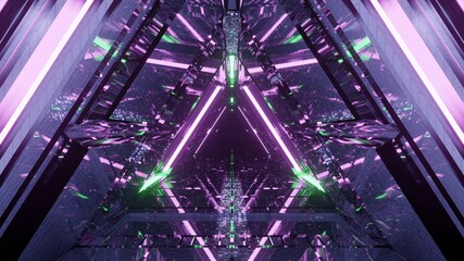 Canvas Print - 3D rendering illustration with futuristic sci-fi techno lights creating a triangular shaped tunnel