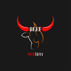 Wall Mural - Beef bull logo. Hot beef with chili pepper