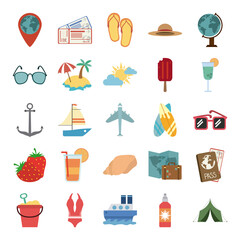 Canvas Print - summer travel and vacation in flat style isolated icons set