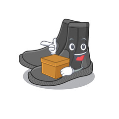 Poster - A smiling dive booties cartoon mascot style having a box