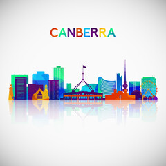 Canberra skyline silhouette in colorful geometric style. Symbol for your design. Vector illustration.