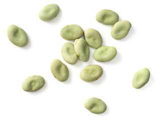Wall Mural - dried green broad beans isolated on white backround, top view