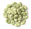 raw dried green broad beans isolated on white background, top view