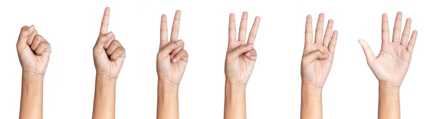 five fingers count signs isolated on white background with clipping path included. communication ges