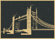 © koyash07 - Tower Bridge Night Scene, London Symbol, Bridge over the Thames, Retro Posters Style