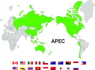 Wall Mural - Map of world with apec countries and flags