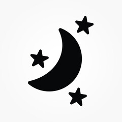 Moon and stars icon. Flat vector illustration in black on white background. EPS 10