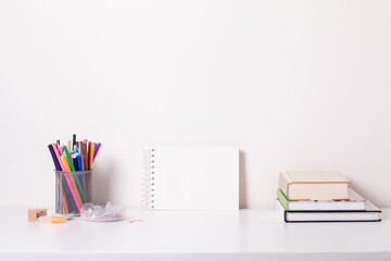 Wall Mural - School desk in modern style on white background.