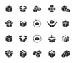 © Maksim - Vector set of box flat icons. Contains icons packaging, product, open box, parcel, product loading, delivery time, product return and more. Pixel perfect.
