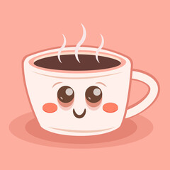 Fototapete - Sleepy coffee illustration. Coffee cup and sleepy face.