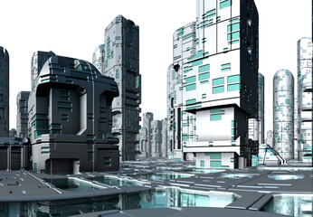 Wall Mural - 3d rendered futuristic city on white background - 3d illustration