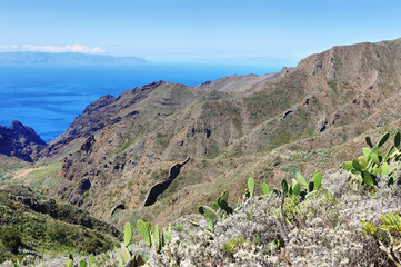 Canvas Print - Breathtaking landscape in road to Masca with La Gomera island at background in Tenerife island, Spain