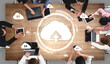 © InfiniteFlow - Cloud computing technology and online data storage for business network concept. Computer connects to internet server service for cloud data transfer presented in 3D futuristic graphic interface.