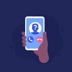 Canvas Print - unknown caller, phone call, smartphone in hand vector icon