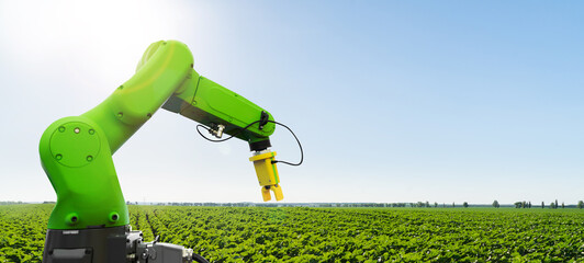 Aufkleber - Robot is working on agricultural field. Smart farming and digital agriculture 4.0	