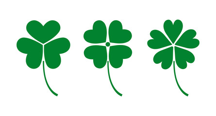 Symbol of good luck : Three leaf clover,four leaf clover, five leaf clover,isolated off on white background, clover , Irish symbol , St Patrick's Day . Vector illustration