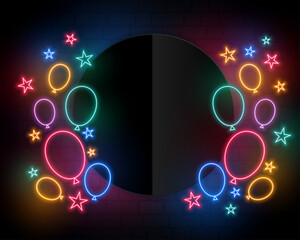 Wall Mural - celebration birthday balloons in neon style and text space