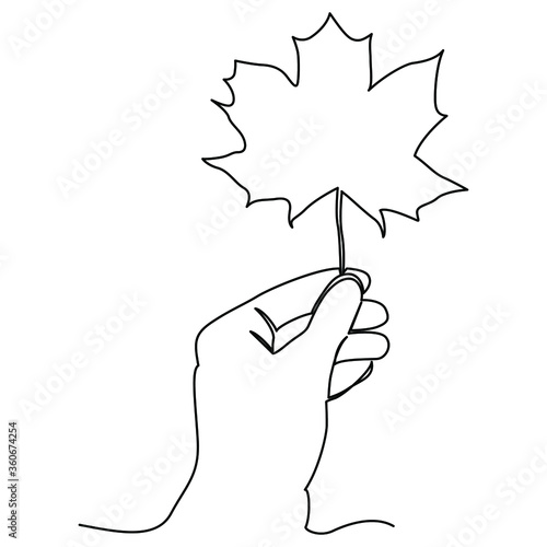 photo Left Hand Holding Something Drawing https stock adobe com images one line continuous drawing person left hand holding a maple leaf 360674254 start checkout 1 content id 360674254
