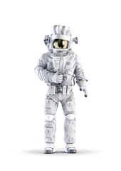 Wall Mural - kitchen chef astronaut / 3d illustration of space suit and chef hat wearing male figure holding larg