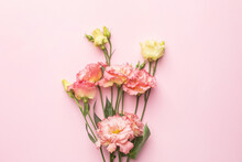 Beautiful Pink Flower Bouquet On Pastel Background. Holiday And Love