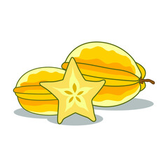 yellow starfruit vector - fresh yellow star fruit with slice 