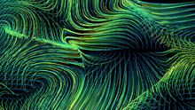 3d Render Of Flow Field Visualization. Lines Are Curled And Turbulence By Wind Simulation. Scientific Concept Background.....