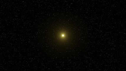 Wall Mural - sun appears and flares. supernova explosion. stars on background in space. 3d rendering. animation. 