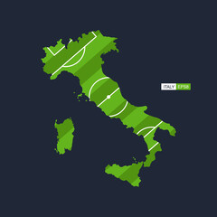 italy. map of the country with a football field. vector football illustration.