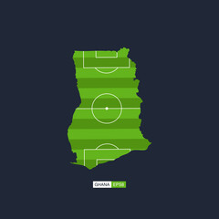 ghana. map of the country with a football field. vector football illustration.