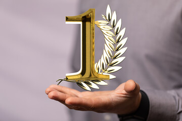 First or one Years award Digital number award Anniversary 3d.