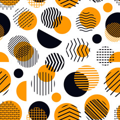 Poster - Circle, polka dot seamless pattern. Mixed texture irregular chaotic shapes print. Memphis stile geometric background