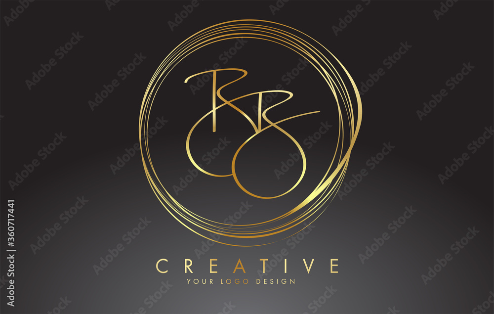 Handwritten Golden BB Letters Logo with a minimalist design. BB Sign with Golden Circular Circles.