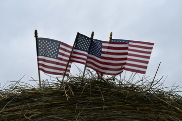 Sticker - American Flags on a Hay Bale