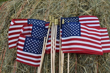 Sticker - American Stick Flags on a Hay Bale