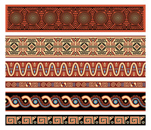 Traditional Native American Aztec Seamless Vector Borders Patterns Set