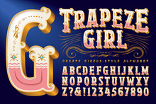 An Ornate Circus Style Alphabet With Metallic Gold Accents And Detailed Flourishes