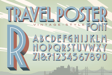 a vector 3d alphabet in the style of vintage travel posters