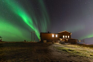 Sticker - Beautiful scenery of Aurora borealis in the night sky of Tromso Lofoten Islands, Norway