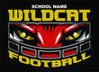 wildcat football team design with mascot wearing facemask for school, college or league