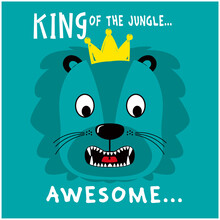 Lion King Of The Jungle, Cartoon Vector Illustration
