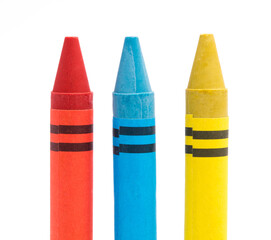 Sticker - yellow, blue, and red crayon isolated on white background