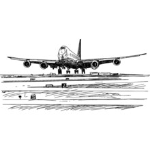 Drawing Of The Airplane Landing At The Airport 